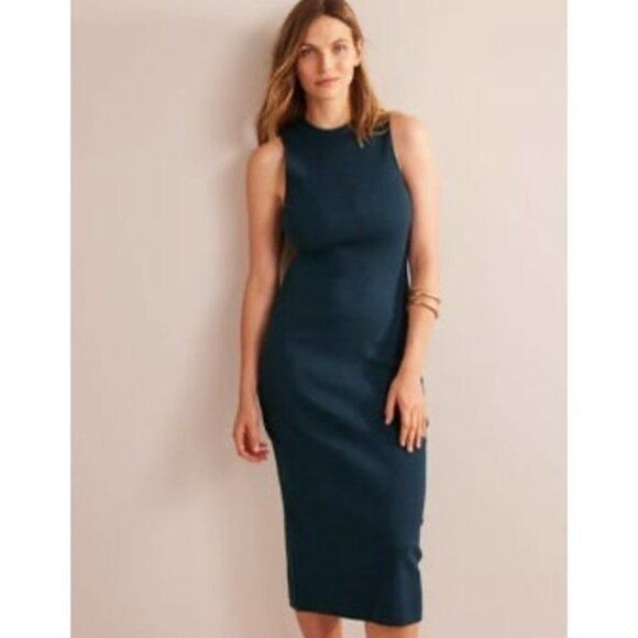 NWT Boden Racer Rib Jersey Midi Dress Sleeveless Fitted Size 20/22R Green D0610 - Picture 1 of 13